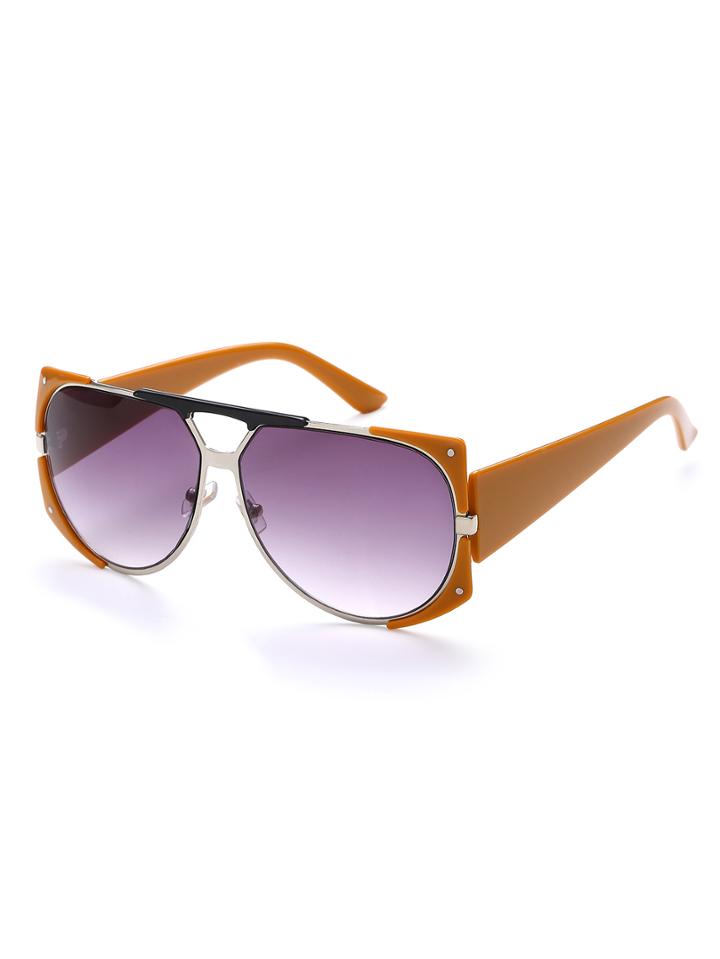 Shein Orange Open Frame Double Bridge Metal Trim Sunglasses