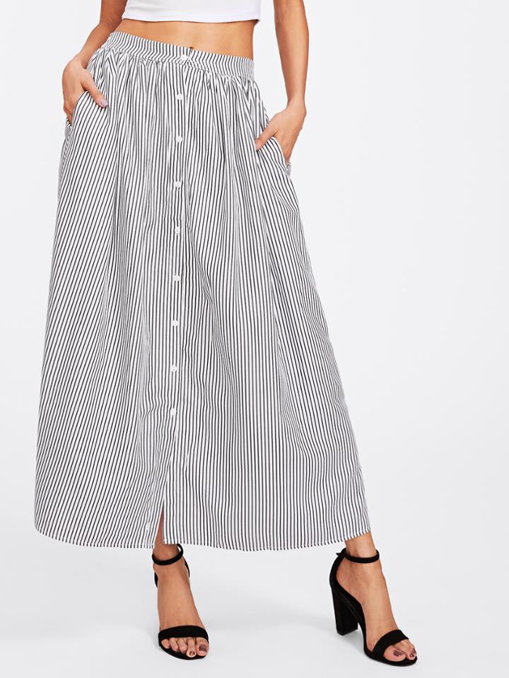 Shein Striped Button Through Skirt