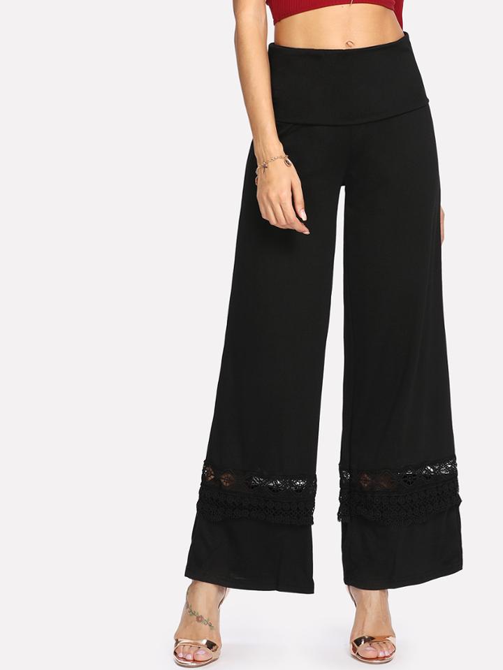 Shein Lace Crochet Contrast Wide Leg Pants