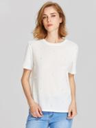 Shein Pearl Beaded Vented Hem Tee
