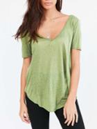 Shein Green V Neck Dip Hem Loose T-shirt