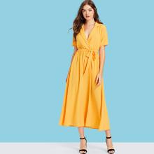 Shein Notch Collar Belted Wrap Dress