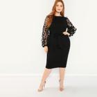 Shein Plus Pencil Dress With Applique Mesh Sleeve