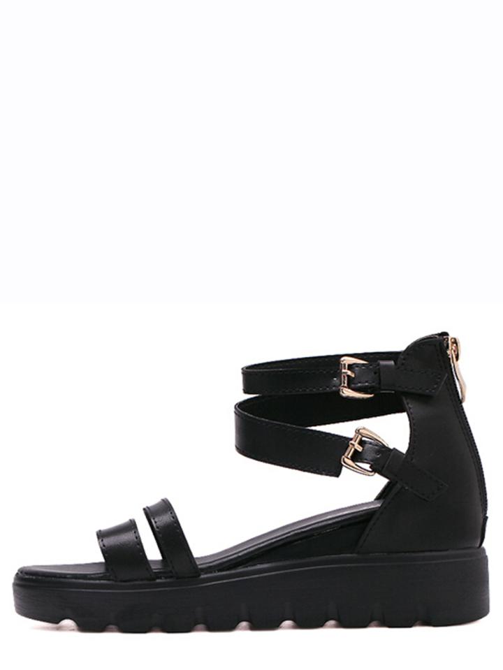 Shein Black Buckle Strap Pu Wedges
