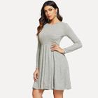 Shein Long Sleeve Pleated Solid Dress