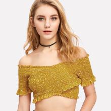 Shein Cross Wrap Shirred Polka Dot Bardot Top