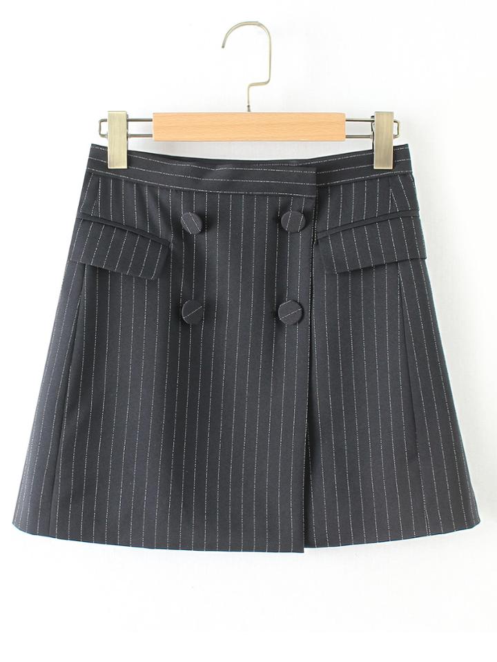 Shein Double Breasted Wrap Striped Skirt