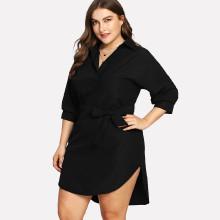 Shein Plus Self Tie High Low Curved Hem Dress