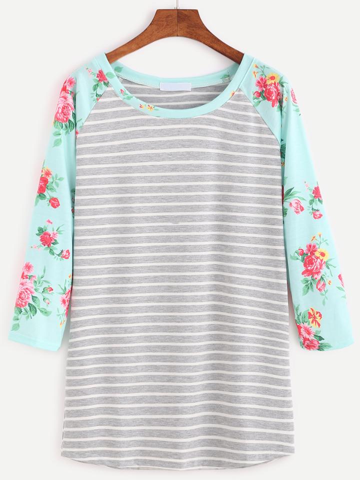 Shein Contrast Raglan Sleeve Striped T-shirt