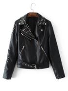 Shein Studded Detail Pu Biker Jacket With Belt