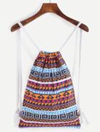 Shein Tribal Print Canvas Bucket Backpack With Rope Strap