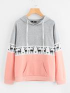 Shein Cut And Sew Raglan Sleeve Deer Print Hoodie