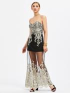 Shein Embroidered Mesh Overlay Bandeau Dress