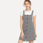 Shein Button Up Pocket Front Plaid Pinafore Dress