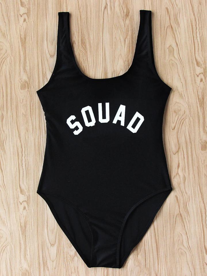 Shein Slogan Print Scoop Neck Beach Swimsuit