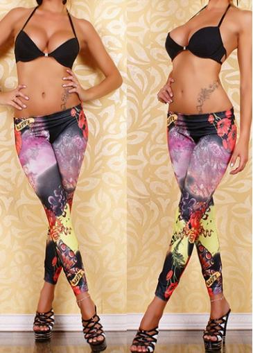 Rosewe Low Waist Multicolored Splash Ink Print Leggings