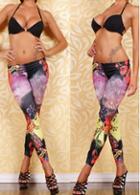 Rosewe Low Waist Multicolored Splash Ink Print Leggings