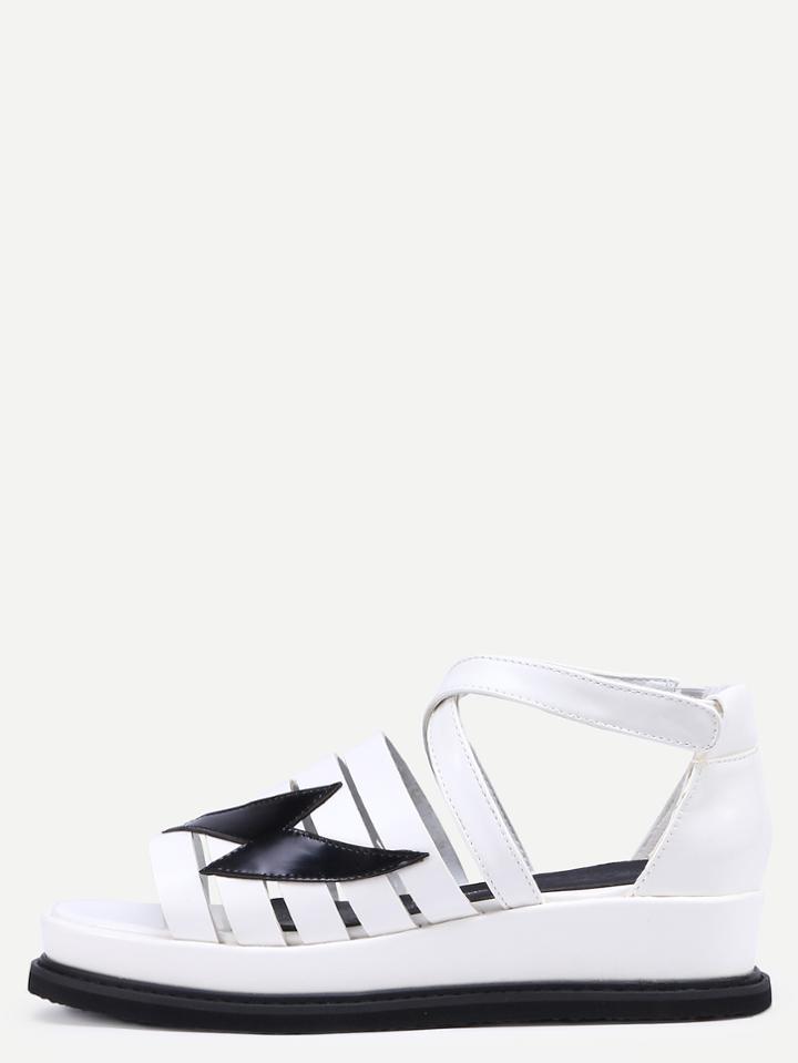 Shein White Peep Toe Crisscross Strappy Velcro Wedges