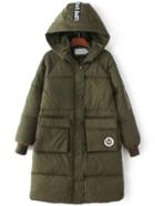 Shein Army Green Zipper Detail Front Pocket Padded Coat