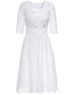 Shein White Hollow Embroidered A-line Dress