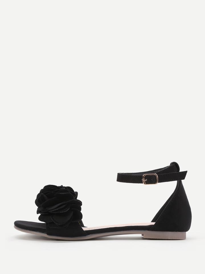 Shein Flower Applique Ankle Strap Flat Sandals