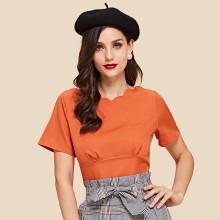 Shein Scallop V-neck Pleat Detail Top