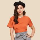 Shein Scallop V-neck Pleat Detail Top
