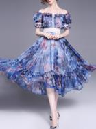 Shein Flowers Applique Backless Contrast Lace Print Dress