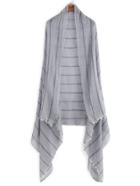 Shein Dusty Blue Stripe Pleated Raw Edge Voile Scarf