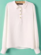 Shein White Lapel Long Sleeve Buttons Loose Blouse