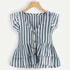 Shein V Neckline Single Breasted Striped Babydoll Top