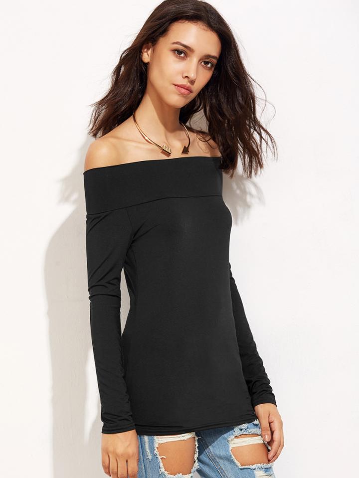 Shein Black Off The Shoulder T-shirt