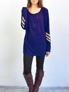 Shein Blue Round Neck Sequined Loose T-shirt