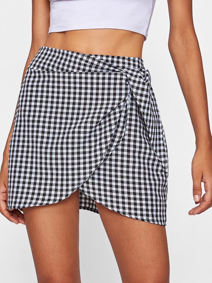 Shein Gingham Overlap Skirt