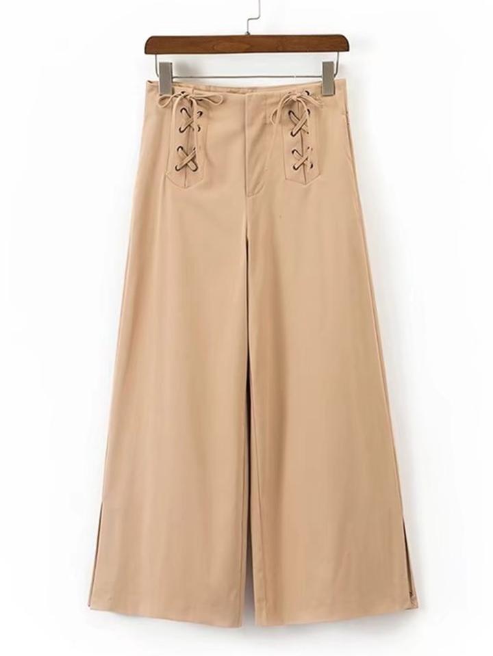 Shein Lace Up Detail Side Slit Palazzo Pants