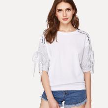Shein Bow Detail Striped Sleeve Top
