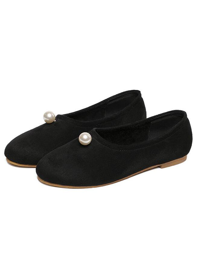 Shein Faux Pearl Featrued Vamp Black Faux Suede Flats