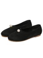 Shein Faux Pearl Featrued Vamp Black Faux Suede Flats
