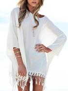Shein White Boat Neck With Tassel Loose Top