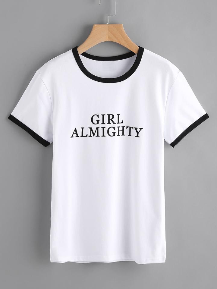 Shein Slogan Print Ringer Tee