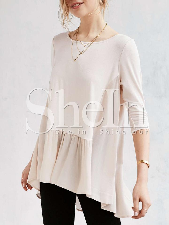Shein Apricot Ruffle Dip Hem Loose Blouse