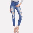 Shein Rhinestone Detail Shredded Jeans