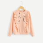 Shein Girls Ruffle Trim Figure Print Sweatshirt