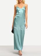 Shein Green Spaghetti Strap Zip Back Maxi Dress
