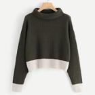 Shein Plus Contrast Trim Rolled Neck Sweater