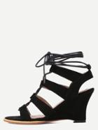 Shein Black Open Toe Cutout Strappy Wedge Sandals