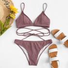 Shein Crisscross Front Solid Bikini Set
