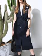 Shein Navy V Neck Belted Vest Dress