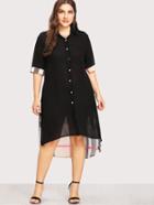 Shein Button Front Plaid Contrast See Sheer Shirt Dress
