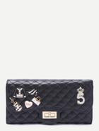 Shein Black Metallic Embellished Quilted Long Wallet